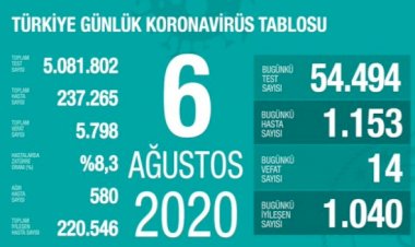 Türkiye'de koronavirüsten 14 can kaybı, 1153 yeni vaka