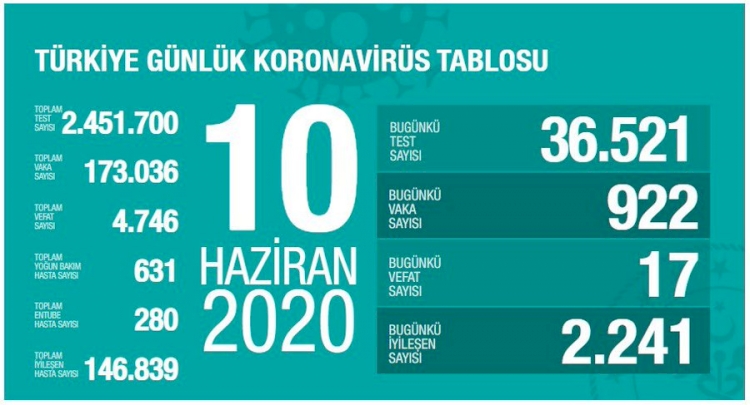 Türkiye'de koronavirüs nedeniyle 17 kişi daha hayatını kaybetti