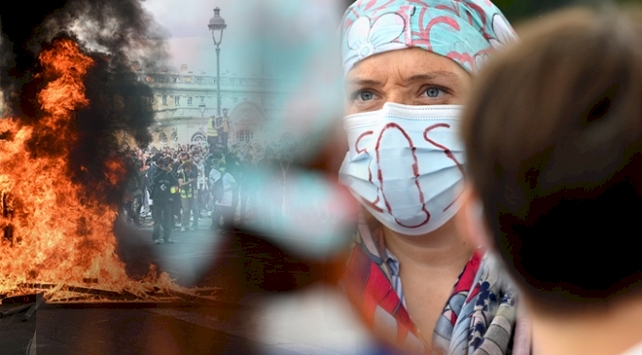 Fransa'da sağlık çalışanlarının düzenlediği gösteride olaylar çıktı