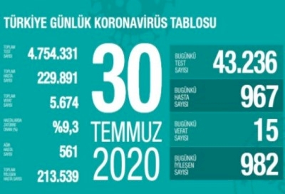 Türkiye'de vaka sayısı 230 bine yaklaştı