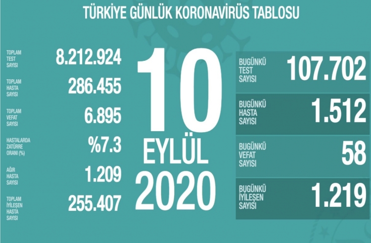 Türkiye'de koronavirüsten 58 can kaybı, 1512 yeni vaka