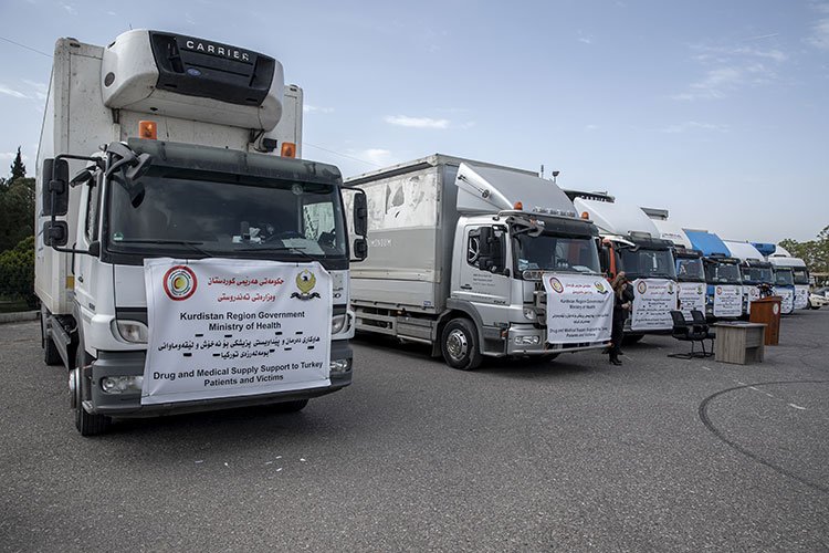 Kürdistan Yönetiminden Türkiye'deki depremzedelere 8 tır ilaç ve tıbbi cihaz yardımı