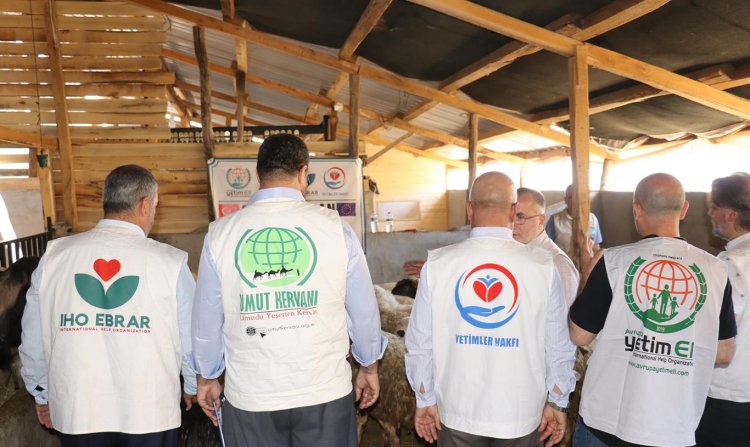 Avrupa Yetim Eli'nin de aralarında bulunduğu 'Kardeş Yardım Kuruluşları' depremzedelere kurban eti dağıttı