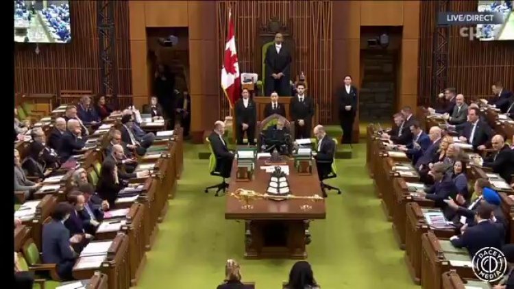 Kanada Başbakanı'nın parlamento konuşması sırasında İşgalci İsrail'in Gazze'ye saldırıları protesto edildi