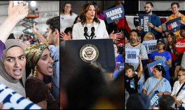 Harris'in mitinginde, Filistin destekçileri 'soykırıma oy vermeyeceğiz' sloganı attı
