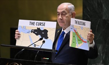 Katil Netanyahu, BM'de Filistin topraklarını "İsrail" olarak gösteren harita kullandı