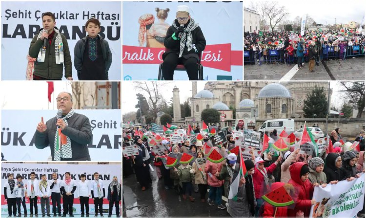 Yüzlerce çocuk "Dünya Şehit Çocukları" için yürüdü