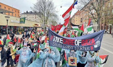 İsveç'te 1 Mayıs gösterilerinde yüzlerce kişi İşgalci İsrail'in Gazze saldırılarını protesto etti