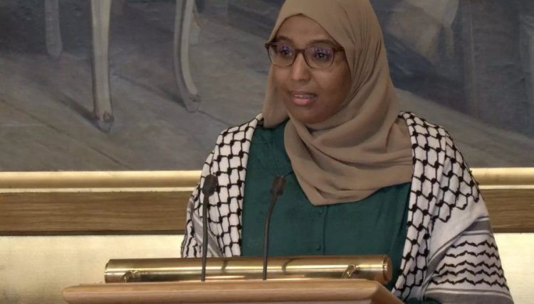 Norveç Parlamentosu'nda milletvekili Marian Hussein'den kefiyeli protesto