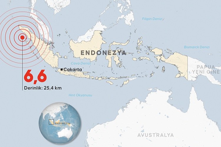 Endonezya'da 6,6 büyüklüğünde deprem