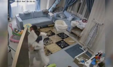 Kuveyt'te bir dadı tavan çökmeden saniyeler önce bebeği kurtardı